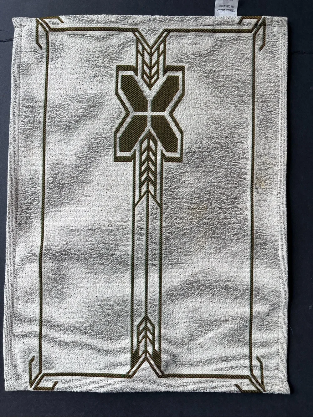 Set of Neutral Linen-Look Placemats with Olive Geometric Border